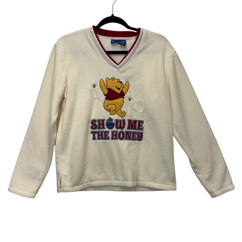 Disney Winnie the Pooh Early 2000s Fleece V-neck Pullover Long Sleeve Medium